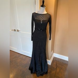 Monique Lhuiller Black Lace Overlay Beaded Waist Gown Dress size 6